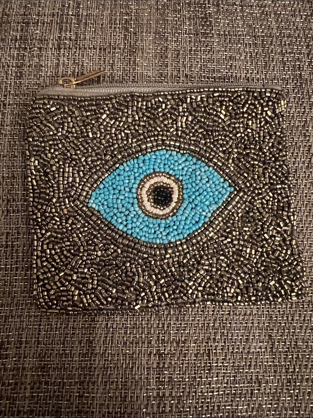 Beaded Evil Eye Coin Purse - Turquoise and Metallic